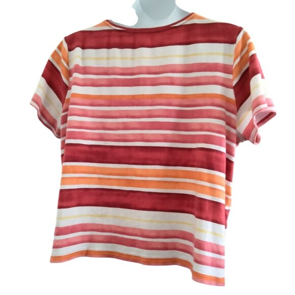 Croft & Barrow 2X Top Womens Plus-Size Striped Classic Tee Red Orange Cotton - Picture 5 of 8